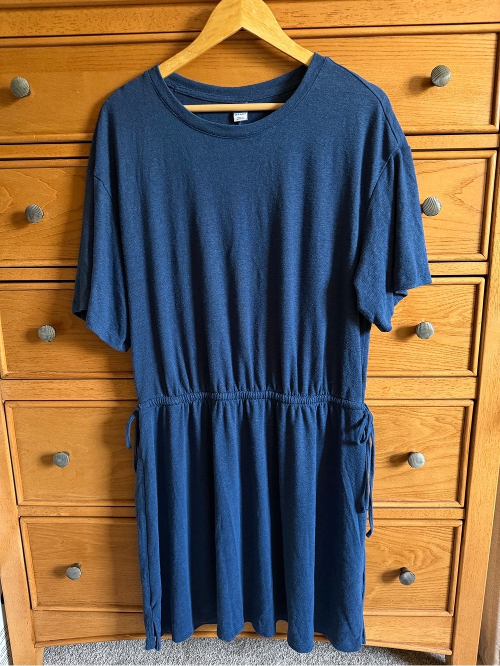 Old Navy Womens Size XL Waist Defined Short Sleeve Linen Blend Mini Dress Blue